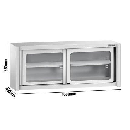 GGM Gastro Commercial Stainless Steel Wall Cabinet / Kitchen Cupboard - 1600x400x650mm - with Glass Sliding Doors