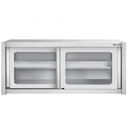 GGM Gastro Commercial Stainless Steel Wall Cabinet / Kitchen Cupboard - 1600x400x650mm - with Glass Sliding Doors