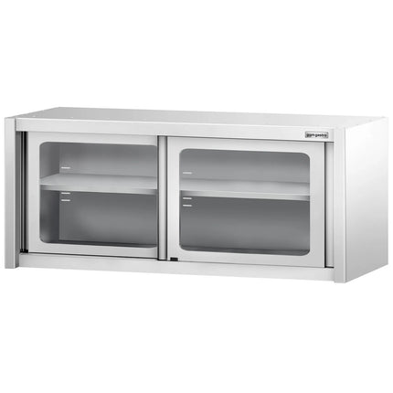 GGM Gastro Commercial Stainless Steel Wall Cabinet / Kitchen Cupboard - 1600x400x650mm - with Glass Sliding Doors