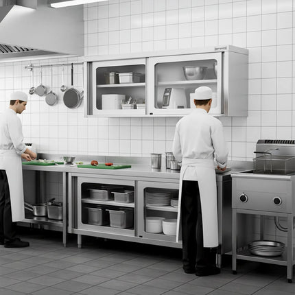 GGM Gastro Commercial Stainless Steel Wall Cabinet / Kitchen Cupboard - 1600x400x650mm - with Glass Sliding Doors