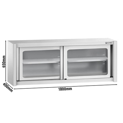 GGM Gastro Commercial Stainless Steel Wall Cabinet / Kitchen Cupboard - 1800x400x650mm - with Glass Sliding Doors