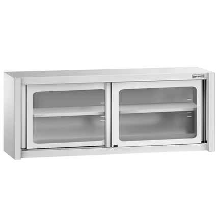 GGM Gastro Commercial Stainless Steel Wall Cabinet / Kitchen Cupboard - 1800x400x650mm - with Glass Sliding Doors