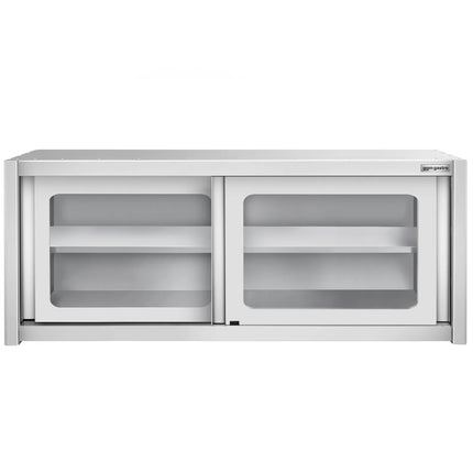 GGM Gastro Commercial Stainless Steel Wall Cabinet / Kitchen Cupboard - 1800x400x650mm - with Glass Sliding Doors