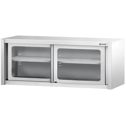 GGM Gastro Commercial Stainless Steel Wall Cabinet / Kitchen Cupboard - 1800x400x650mm - with Glass Sliding Doors