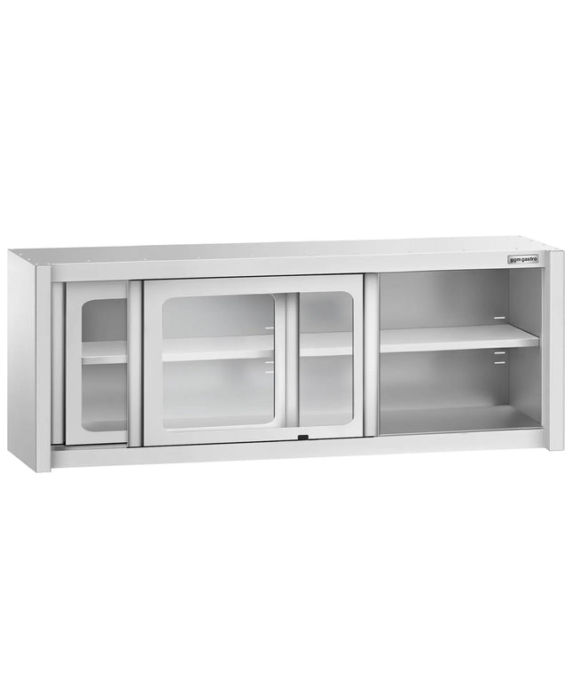 GGM Gastro Commercial Stainless Steel Wall Cabinet / Kitchen Cupboard - 2000x400x650mm - with Glass Sliding Doors