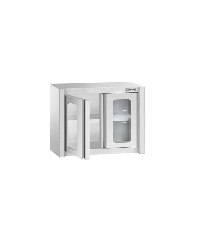 GGM Gastro Commercial Stainless Steel Wall Cabinet / Kitchen Cupboard - 800x400x650mm - with Glass Hinged Doors