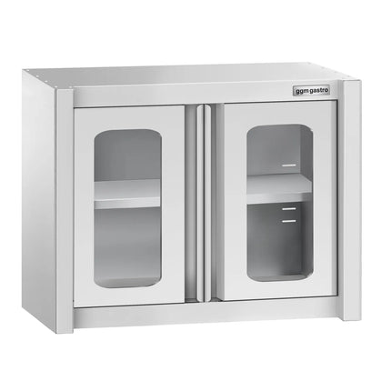 GGM Gastro Commercial Stainless Steel Wall Cabinet / Kitchen Cupboard - 800x400x650mm - with Glass Hinged Doors