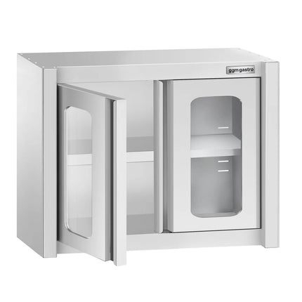 GGM Gastro Commercial Stainless Steel Wall Cabinet / Kitchen Cupboard - 800x400x650mm - with Glass Hinged Doors