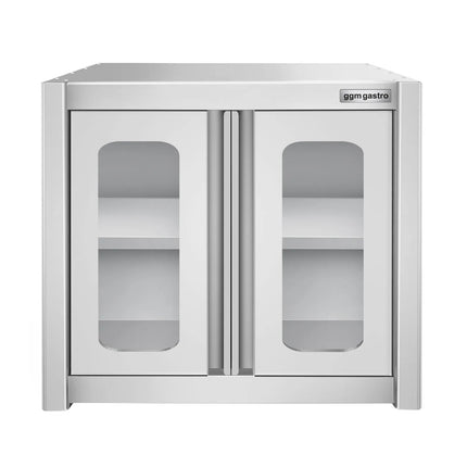 GGM Gastro Commercial Stainless Steel Wall Cabinet / Kitchen Cupboard - 800x400x650mm - with Glass Hinged Doors
