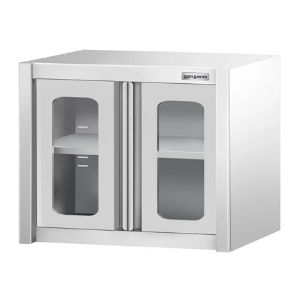 GGM Gastro Commercial Stainless Steel Wall Cabinet / Kitchen Cupboard - 800x400x650mm - with Glass Hinged Doors