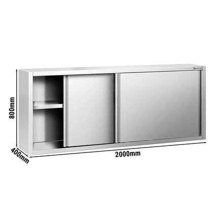 GGM Gastro Commercial Stainless Steel Wall Cabinet / Kitchen Cupboard PREMIUM - 2000x400x800mm - with Sliding Doors