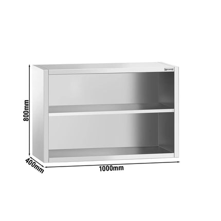 GGM Gastro Commercial Stainless Steel Wall Cabinet / Kitchen Cupboard PREMIUM - 1000x400x800mm - Open Front (no doors)