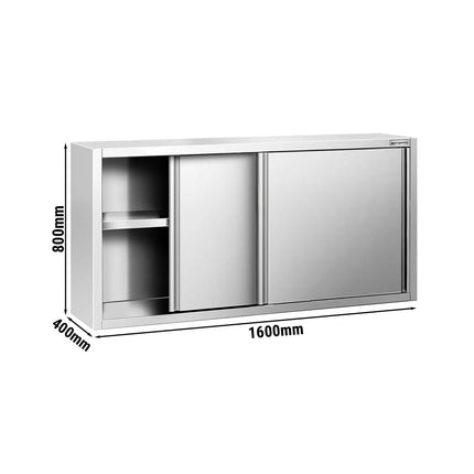 GGM Gastro Commercial Stainless Steel Wall Cabinet / Kitchen Cupboard PREMIUM - 1600x400x800mm - with Sliding Doors