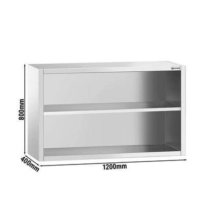 GGM Gastro Commercial Stainless Steel Wall Cabinet / Kitchen Cupboard PREMIUM - 1200x400x800mm - Open Front (no doors)