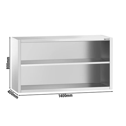 GGM Gastro Commercial Stainless Steel Wall Cabinet / Kitchen Cupboard PREMIUM - 1400x400x800mm - Open Front (no doors)