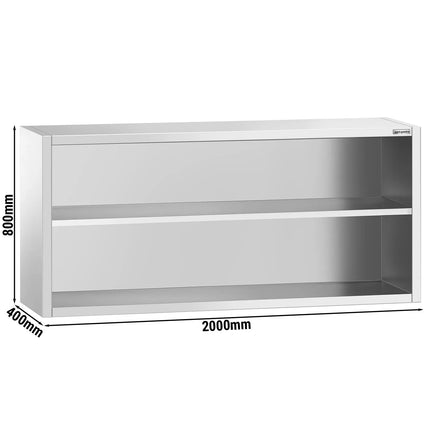 GGM Gastro Commercial Stainless Steel Wall Cabinet / Kitchen Cupboard PREMIUM - 2000x400x800mm - Open Front (no doors)