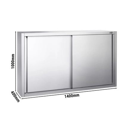 GGM Gastro Commercial Stainless Steel Wall Cabinet / Kitchen Cupboard PREMIUM - 1400x400x1000mm - with Sliding Doors