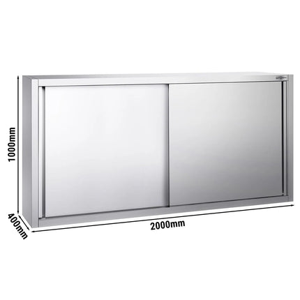 GGM Gastro Commercial Stainless Steel Wall Cabinet / Kitchen Cupboard PREMIUM - 2000x400x1000mm - with Sliding Doors