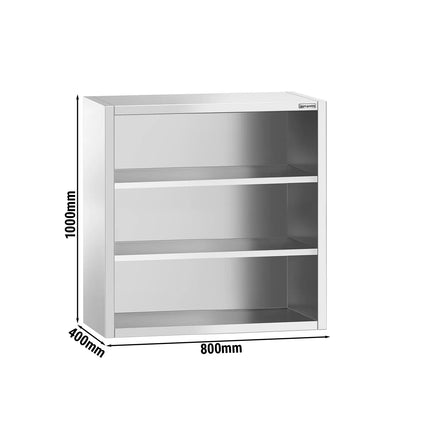 GGM Gastro Commercial Stainless Steel Wall Cabinet / Kitchen Cupboard  PREMIUM - 800x400x1000mm - Open Front