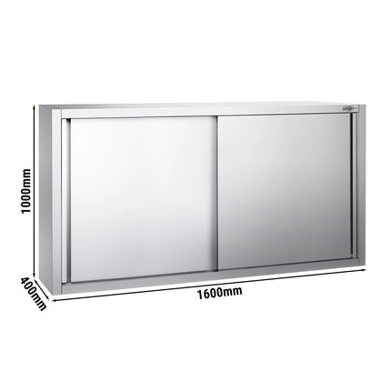 GGM Gastro Commercial Stainless Steel Wall Cabinet / Kitchen Cupboard PREMIUM - 1600x400x1000mm - with Sliding Doors