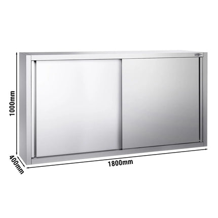 GGM Gastro Commercial Stainless Steel Wall Cabinet / Kitchen Cupboard PREMIUM - 1800x400x1000mm - with Sliding Doors