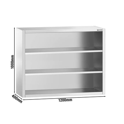 GGM Gastro Commercial Stainless Steel Wall Cabinet / Kitchen Cupboard PREMIUM - 1200x400x1000mm - Open Front (no doors)