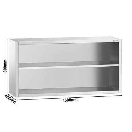 GGM Gastro Commercial Stainless Steel Wall Cabinet / Kitchen Cupboard PREMIUM - 1600x400x800mm - Open Front (no doors)