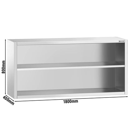 GGM Gastro Commercial Stainless Steel Wall Cabinet / Kitchen Cupboard PREMIUM - 1800x400x800mm - Open Front (no doors)