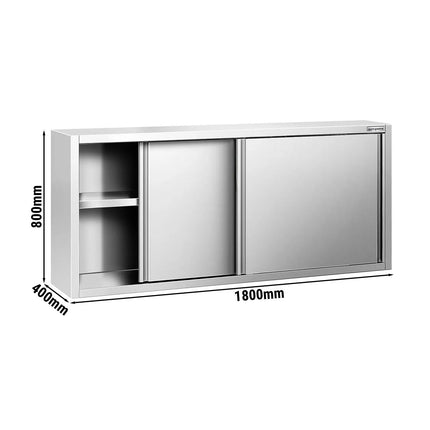 GGM Gastro Commercial Stainless Steel Wall Cabinet / Kitchen Cupboard PREMIUM - 1800x400x800mm - with Sliding Doors