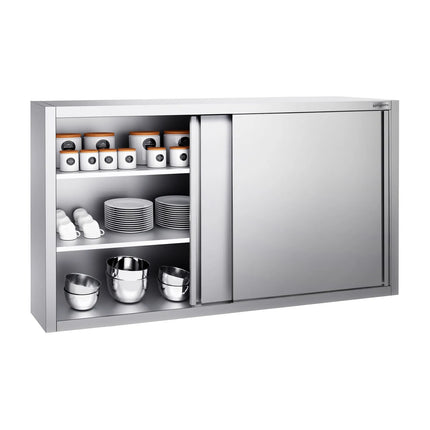 GGM Gastro Commercial Stainless Steel Wall Cabinet / Kitchen Cupboard PREMIUM - 1600x400x1000mm - with Sliding Doors