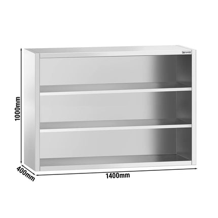 GGM Gastro Commercial Stainless Steel Wall Cupboard PREMIUM - 1400x400x1000mm - Open Front (no doors)