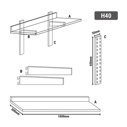 GGM Gastro Commercial Stainless Steel Wall Shelf ECO - 1000x300mm - Single Tier