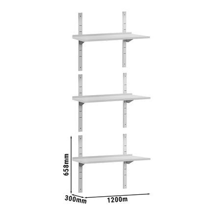GGM Gastro Commercial Stainless Steel Wall Shelf ECO - 1200x300mm - 3 Tiers