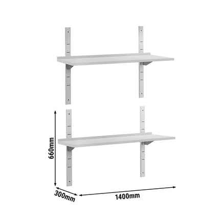 GGM Gastro Commercial Stainless Steel Wall Shelf ECO - 1400x300mm - 2 Tiers