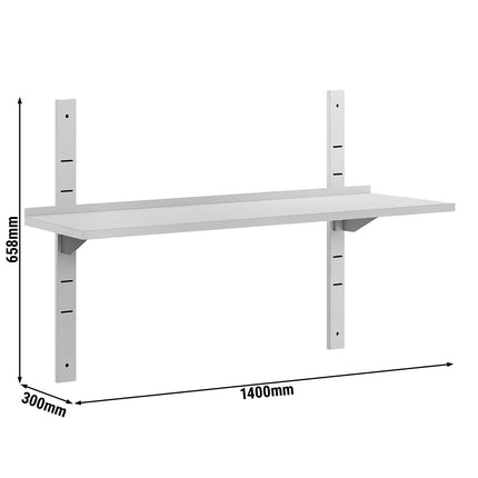 GGM Gastro Commercial Stainless Steel Wall Shelf ECO - 1400x300mm - with Single Tier