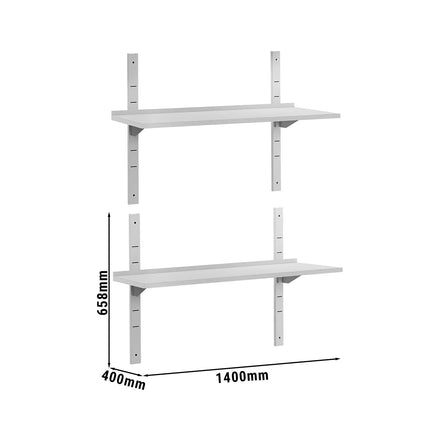 GGM Gastro Commercial Stainless Steel Wall Shelf ECO - 1400x400mm - 2 Tiers