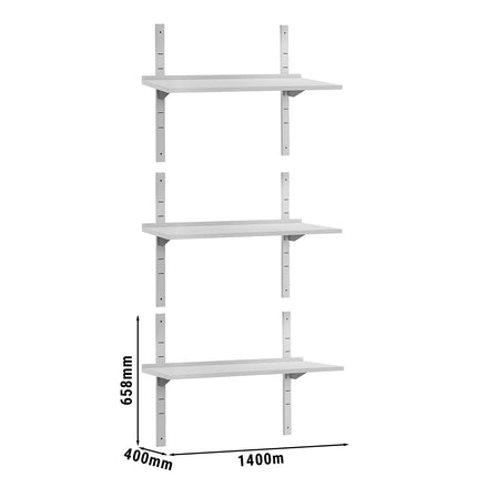 GGM Gastro Commercial Stainless Steel Wall Shelf ECO - 1400x400mm - 3 Tiers
