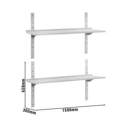 GGM Gastro Commercial Stainless Steel Wall Shelf ECO - 1500x300mm - 2 Tiers