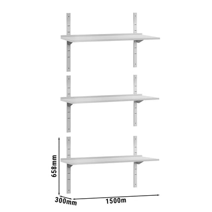 GGM Gastro Commercial Stainless Steel Wall Shelf ECO - 1500x300mm - 3 Tiers