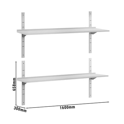 GGM Gastro Commercial Stainless Steel Wall Shelf ECO - 1600x300mm - 2 Tiers