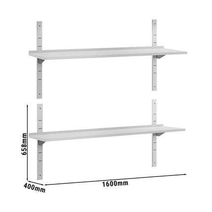 GGM Gastro Commercial Stainless Steel Wall Shelf ECO - 1600x400mm - 2 Tiers