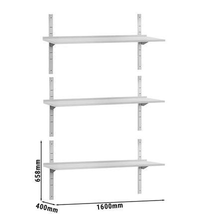GGM Gastro Commercial Stainless Steel Wall Shelf ECO - 1600x400mm - 3 Tiers