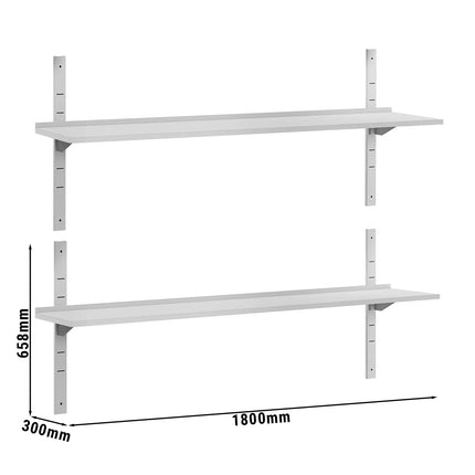 GGM Gastro Commercial Stainless Steel Wall Shelf ECO - 1800x300mm - 2 Tiers
