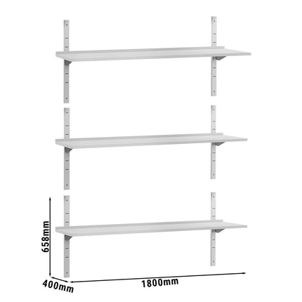 GGM Gastro Commercial Stainless Steel Wall Shelf ECO - 1800x400mm - 3 Tiers