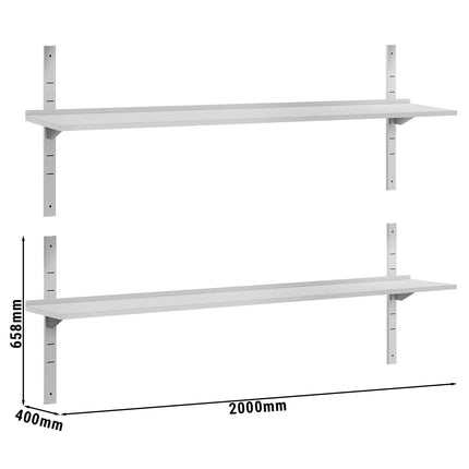 GGM Gastro Commercial Stainless Steel Wall Shelf ECO - 2000x400mm - 2 Tiers