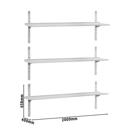 GGM Gastro Commercial Stainless Steel Wall Shelf ECO - 2000x400mm - 3 Tiers