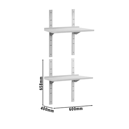 GGM Gastro Commercial Stainless Steel Wall Shelf ECO - 600x400mm - 2 Tiers