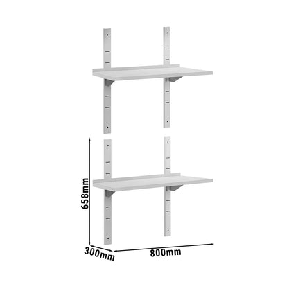 GGM Gastro Commercial Stainless Steel Wall Shelf ECO - 800x300mm - 2 Tiers