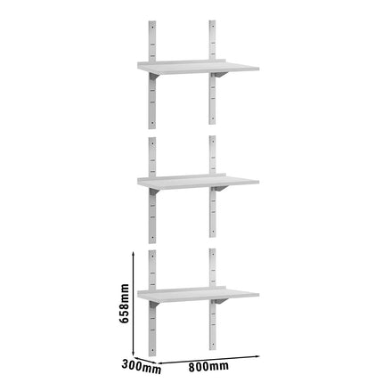 GGM Gastro Commercial Stainless Steel Wall Shelf ECO - 800x300mm - 3 Tiers