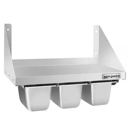 GGM Gastro Commercial Stainless Steel Wall Shelf for Containers 3x GN 1/6 - 600x300mm - with Single Tier
